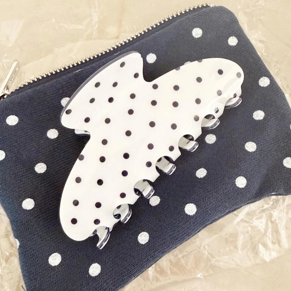 NEW Parke white blue polka dots hair clip claw clip *